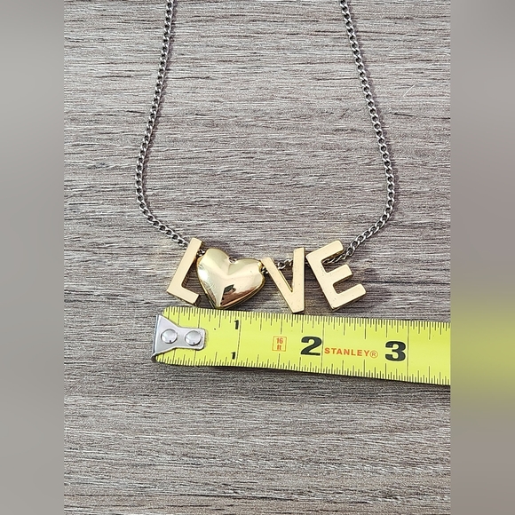 BCBGeneration Gold Tone LOVE Charm Silver Tone Chain Necklace - Picture 3 of 7